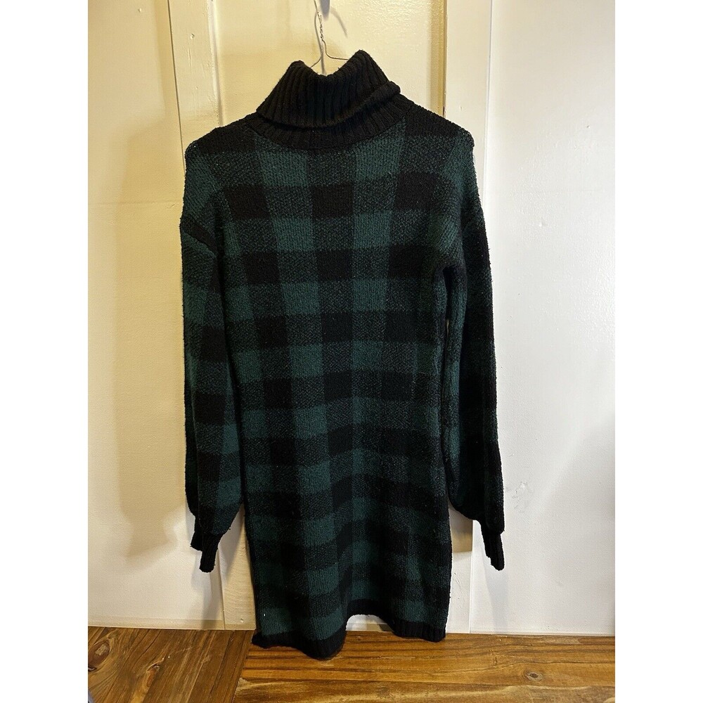 MAURICE'S Sweater Turtleneck Dress XS Green Black Check Long Sleeves Midi